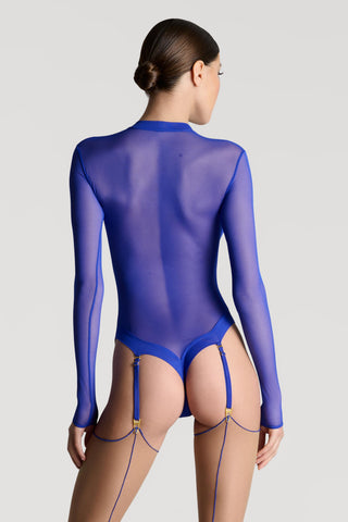 Maison Close Corps à Corps Sheer Thong Bodysuit in Neon Blue