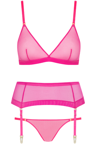 Maison Close Corps à Corps Triangle Bra, Thong & Suspender Neon Pink