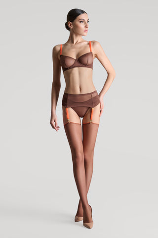 Maison Close Brown Neon Orange Back Seamed Stockings