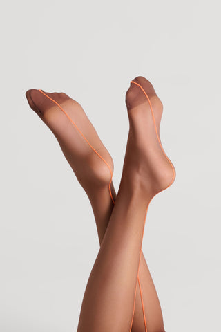 Maison Close Brown Neon Orange Back Seamed Stockings