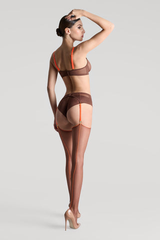 Maison Close Brown Neon Orange Back Seamed Stockings