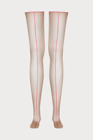 Maison Close Taupe Neon Pink Back Seamed Stockings