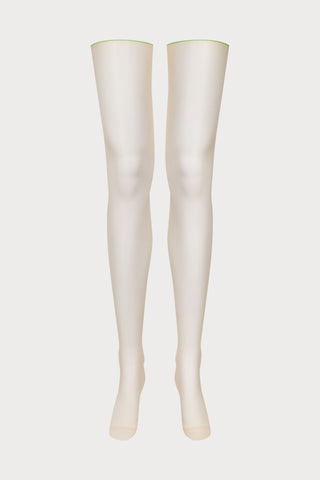 Maison Close Sheer Cut & Curled Back Seamed Stockings Nude/Neon Green