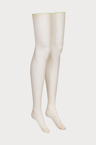 Maison Close Sheer Cut & Curled Back Seamed Stockings Nude/Neon Green