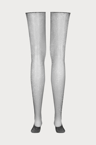 Maison Close Black & Silver Fishnet Lurex Stockings Cut & Curled