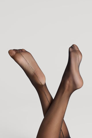 Maison Close Cut & Curled Lurex Gold Seam Stockings 20 Denier Black