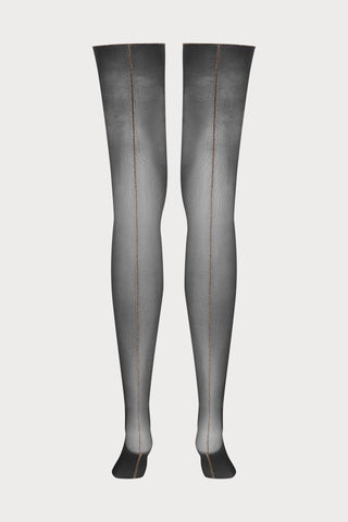 Maison Close Cut & Curled Lurex Gold Seam Stockings 20 Denier Black