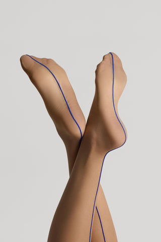 Maison Close Nude Neon Blue Seamed Stockings