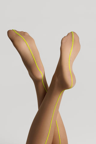 Maison Close Nude Neon Yellow Back Seamed Stockings  | Sheer Cut & Curled Stockings