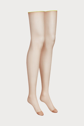 Maison Close Nude Neon Yellow Back Seamed Stockings  | Sheer Cut & Curled Stockings