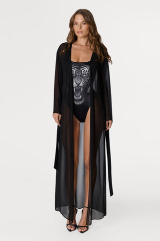 Maison Close Fever Long Kimono in Black - Naughty Knickers