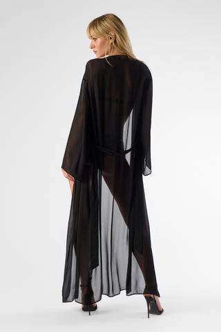 Maison Close Fever Black Long Beach Kimono - Beach Cover Up
