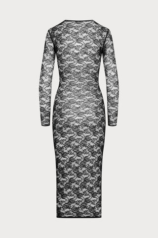 Flashback Lace Long Sleeve Midi Dress Black