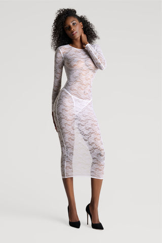 Maison Close Flashback Lace Long Sleeve Midi Dress White