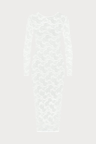 Flashback Lace Long Sleeve Midi Dress White