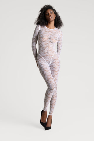 Maison Close Flashback Long Sleeve Open Back Jumpsuit White
