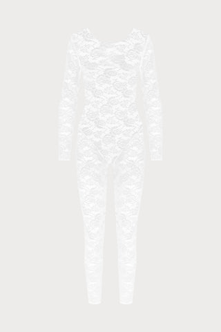 Flashback Lace Long Sleeve Open Back Jumpsuit White