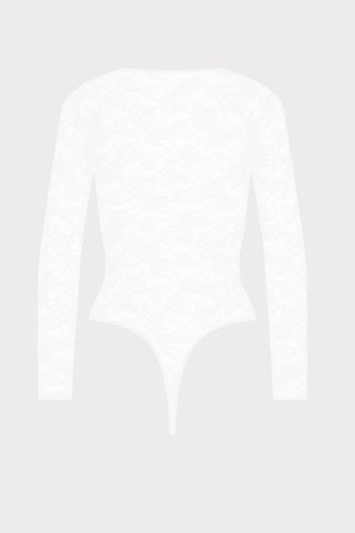 Flashback Lace Long Sleeve Thong Body White
