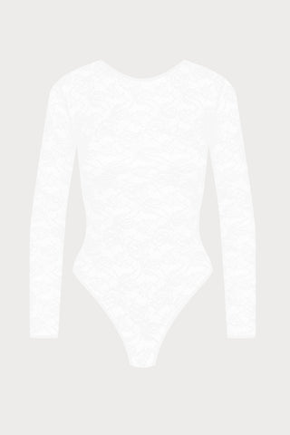Flashback Lace Long Sleeve Thong Body White