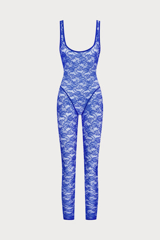Flashback Lace Open Back Jumpsuit Blue