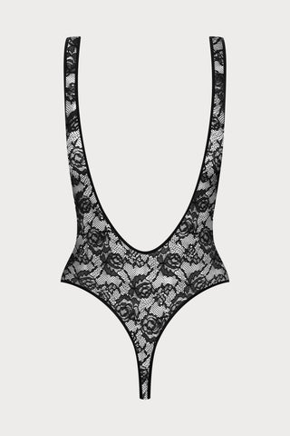 Flashback Lace Open Back Thong Bodysuit Black