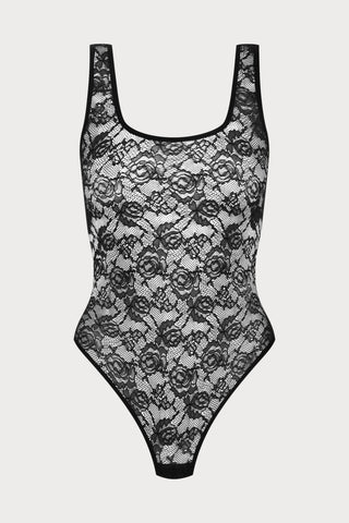 Flashback Lace Open Back Thong Bodysuit Black