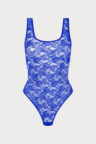 Flashback Lace Open Back Thong Body Blue
