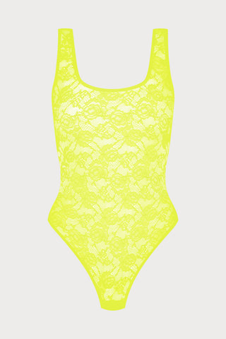 Flashback Lace Open Back Thong Body Yellow