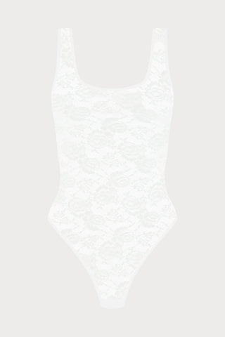 Flashback Lace Open Back Thong Bodysuit White