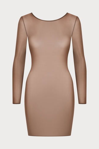 French Kiss Light Mocha Long Sleeve Mini Dress