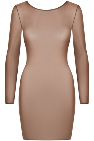 Maison Close French Kiss Light Mocha Sheer Long Sleeve Mini Dress