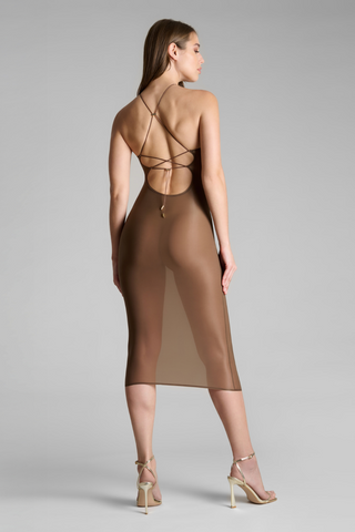 Maison Close French Kiss Light Mocha Sheer Midi Dress