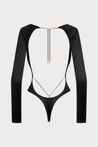 French Kiss Black Long Sleeve Thong Body
