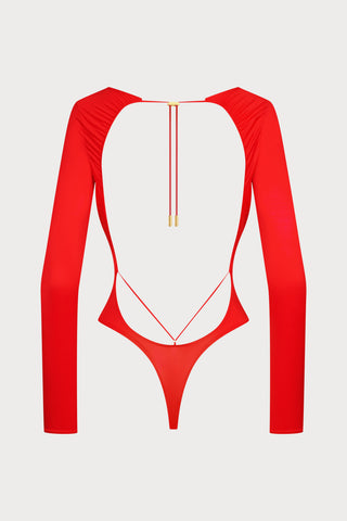 French Kiss Red Long Sleeve Thong Body