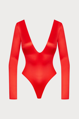 French Kiss Red Long Sleeve Thong Body