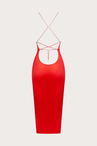 French Kiss Red Open Back Midi Dress
