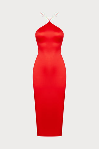 French Kiss Red Open Back Midi Dress