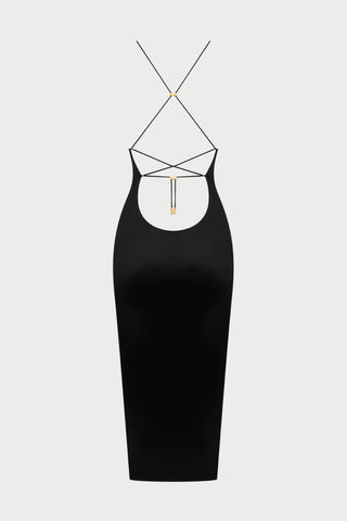 French Kiss Black Open Back Midi Dress