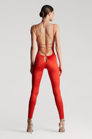 Maison Close French Kiss Open Back Strap Catsuit Red