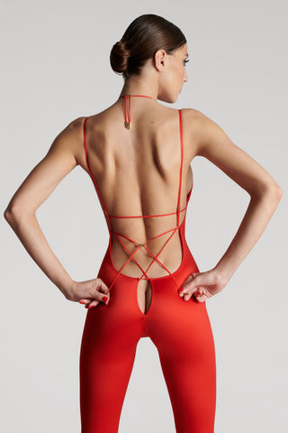 Maison Close French Kiss Open Back Strap Catsuit Red