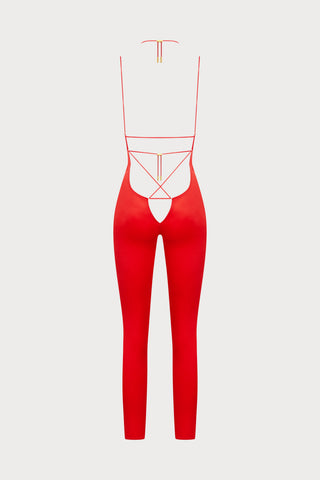 French Kiss Red Open Back Strap Jumpsuit