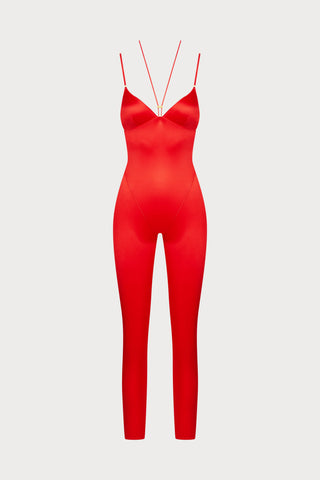 French Kiss Red Open Back Strap Jumpsuit