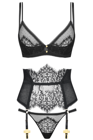 Maison Close Inspiration Divine Wire Bra, Thong & Waist Cincher Black