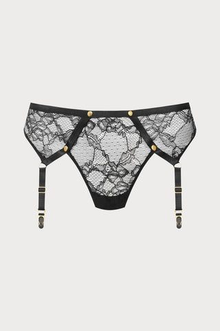 Jeux Magnétiques Openable Black Lace Suspender Thong