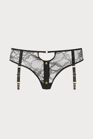 Jeux Magnétiques Openable Black Lace Suspender Brief - ghost