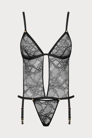 Jeux Magnétiques Black Lace Suspender Thong Body