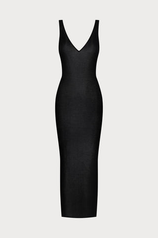 La Femme Amazone V Neck Long Dress Black