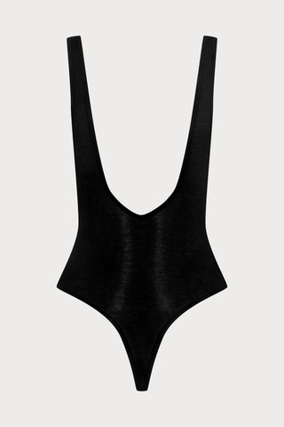 La Femme Amazone V Neck Thong Body Black