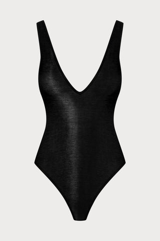 La Femme Amazone V Neck Thong Body Black