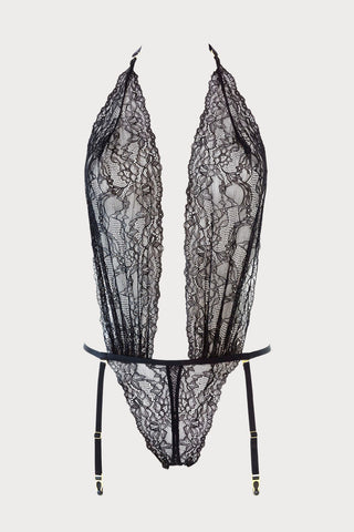 Maison Close Le Petit Secret Dentelle Lace Thong Bodysuit in Black